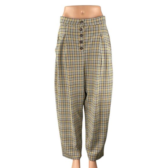Free People Posey Plaid Women's Multicolor Barrell Tapered Trousers Pants Size L - Picture 2 of 6